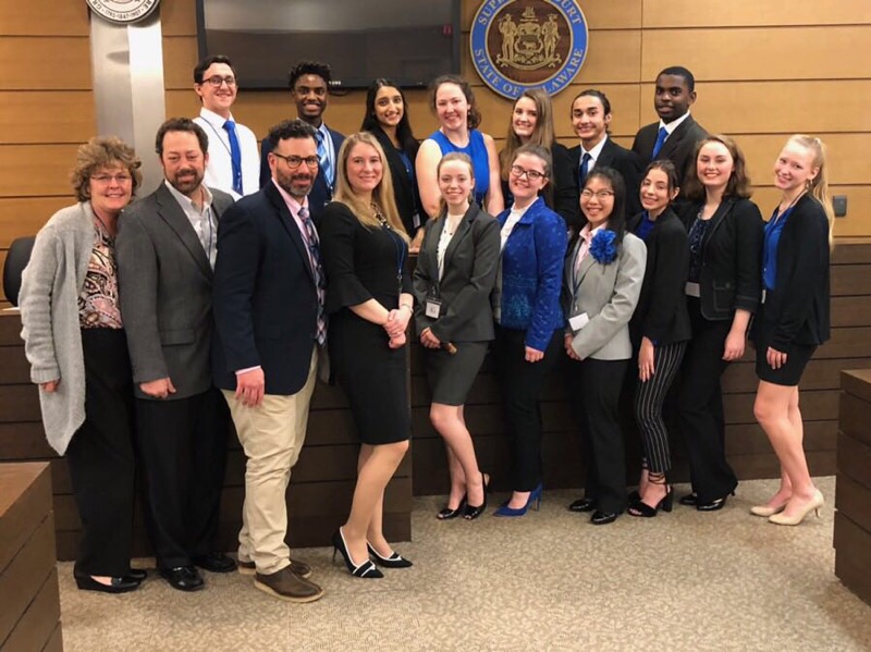 Pictured at the state competition are in back (l-r) Ethan Simon, Tanner Dade, Simran Patel, Taylor Iaconno, Jayden Lesko, Cameron Austin and Taylor Dade. In front are coach April Betts, coach Dean Betts, team advisor Kristian Schmidt, Coach Taylor Trapp, Morgan Whittam, Daphne Branner, Quinlyn Long, Ellie Scoda, Maddie Betts and Sydney Zych. SUBMITTED PHOTO